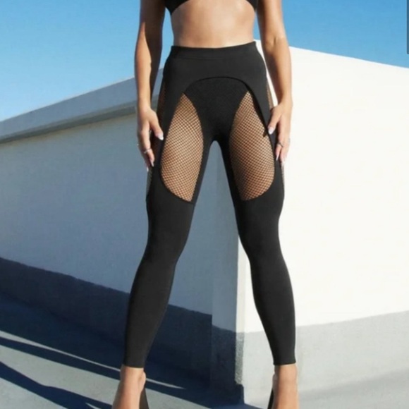 Savage X Fenty Pants - SAVAGE X FENTY Pin Up High Waist Leggings Fishnet Garter Belt Black 3X 20 22